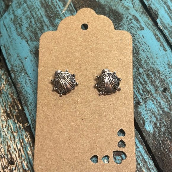 Silver Ladybug Earrings - Picture 1 of 4